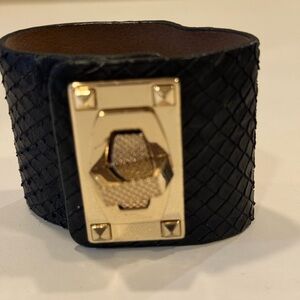 Black and Gold Leather Cuff Bracelet
